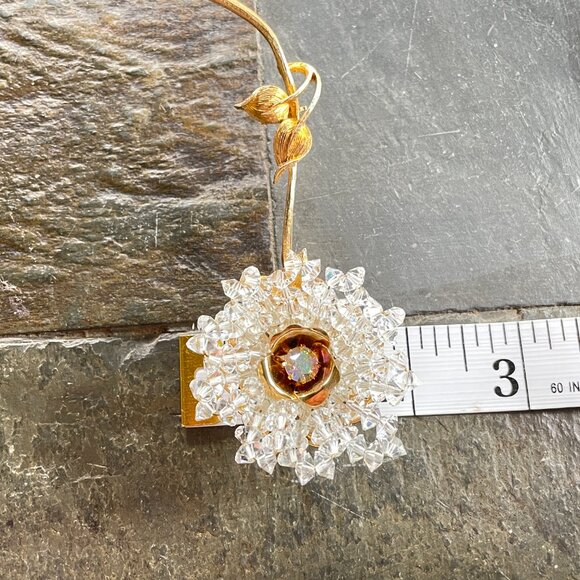 Vintage Coro Signed BIG 4.5" Flower Brooch Gold-tone Beads and Rhinestone - Picture 10 of 10